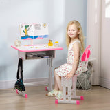 HOMCOM Kids Adjustable Desk and Chair Set, Book Stand, Pen Slot - Pink