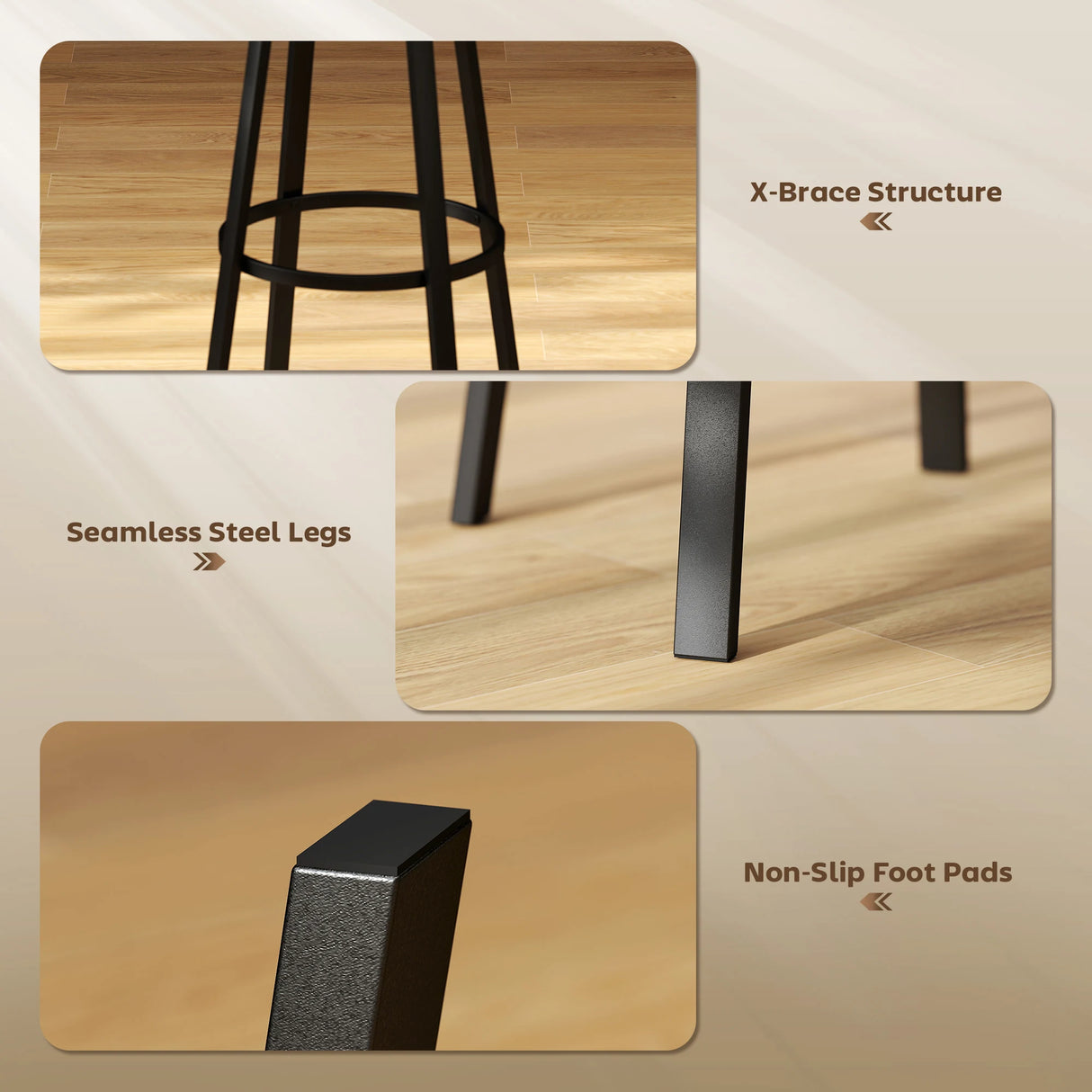 HOMCOM Upholstered Bar Stools Set of 2 with Backrest and Footrest - Rustic Brown and Black