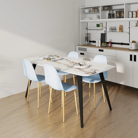 HOMCOM Modern Dining Chairs Set of 4, Kitchen Chairs with Backrest and Steel Legs for Dining Room, Living Room, Light Blue