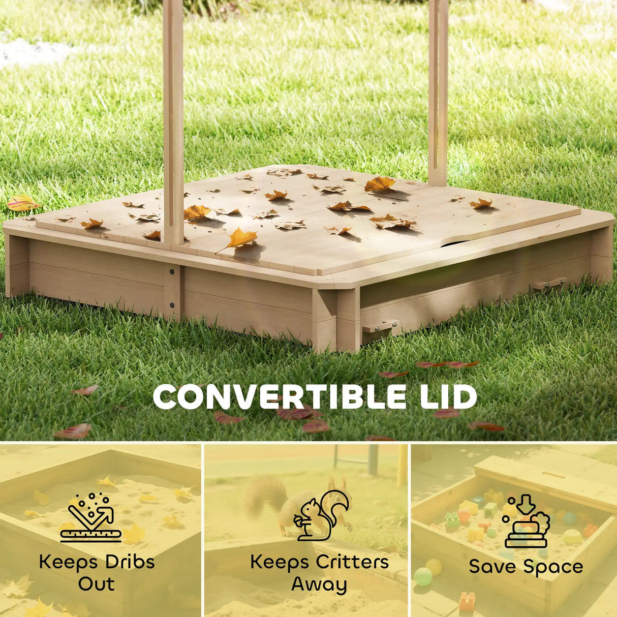 Outsunny Kids Square Wooden Sandpit, Children Sandbox Outdoor Playset