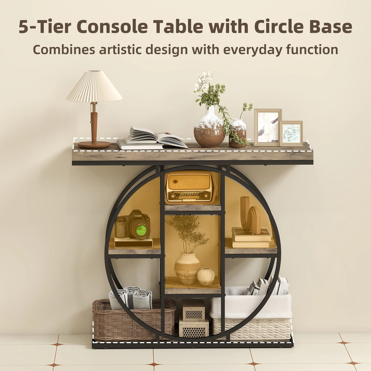 HOMCOM Industrial Console Table with Storage Shelves - Rustic Brown