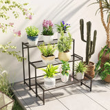 Outsunny Three-Tier Metal Plant Shelf - Black