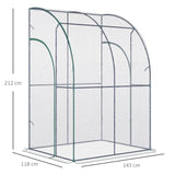 Outsunny Outdoor Walk-In Lean to Wall Tunnel Greenhouse w/ Zippered Roll Up Door PVC Cover, Clear, Green 143cm x 118cm x 212cm