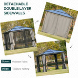 Outsunny 3 x 3(m) Hardtop Gazebo Canopy with Polycarbonate Roof, Aluminium Frame, Permanent Pavilion Garden Gazebo with Netting and Curtains for Patio, Deck, Dark Grey