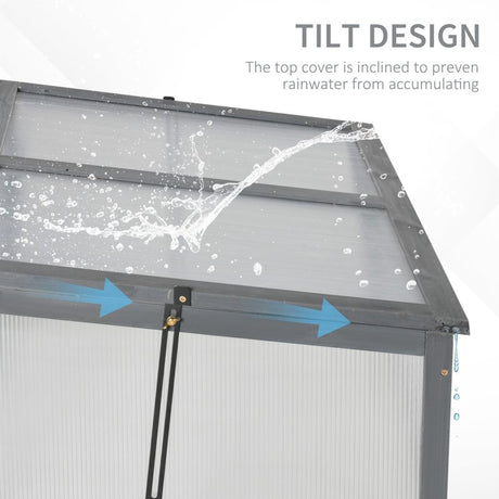 Outsunny Wooden Cold Frame, Small Polycarbonate Greenhouse for Plants with Openable & Tilted Top Cover, Grey, 100 x 65 x 40cm