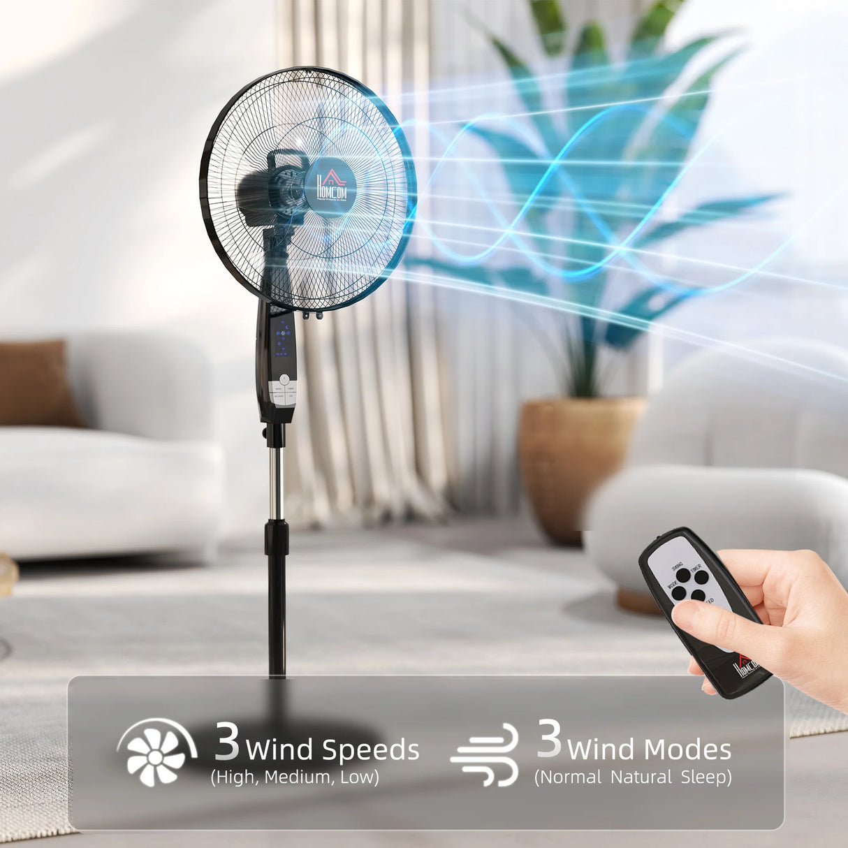 HOMCOM 16in Pedestal Standing Floor Fan, Oscillation Cooling Fan with Remote Control, Black