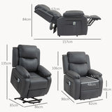 HOMCOM Riser and Recliner Chair with Massage, Heat, Power Lift Recliner Chair for Elderly with Remote Control, Extended Footrest, Dual Side Pockets, Overstuffed Electric Reclining Armchair, Dark Grey