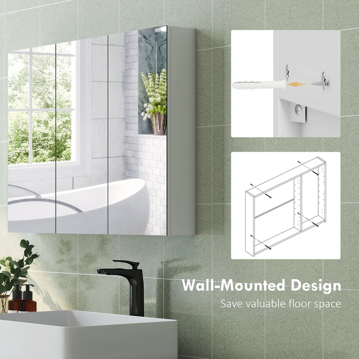 HOMCOM Three-Mirror Bathroom Storage Cabinet - White