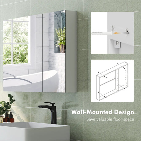 HOMCOM Three-Mirror Bathroom Storage Cabinet - White