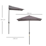 Outsunny Balcony Half Parasol Semi Round Umbrella Patio Crank Handle (2.3 m, Grey)- NO BASE INCLUDED