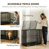 PawHut Heavy Duty Dog Crate, Dog Cage with Wheels for Small Medium Breeds, Metal Pet Kennel with Removable Tray