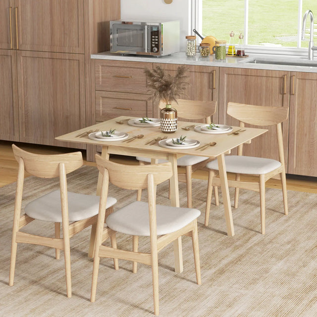 HOMCOM Solid Wood Folding Dining Table, Drop Leaf Table for 2-4 People,  Rectangle Kitchen Table for Small Space, Natural Wood Finish