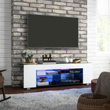 HOMCOM Multi-Shelf TV Cabinet, with Adjustable LED Lights - White