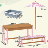 AIYAPLAY Kids Picnic Table Set with Removable & Foldable Umbrella, Cushions, Storage Boxes, Flamingo Theme, Pink