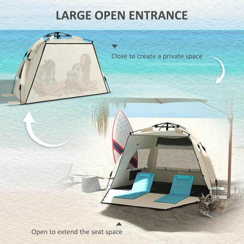 Outsunny Three-Man UPF15+ Beach Tent, with Extended Floor - Green