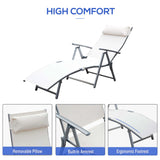 Outsunny Sun Lounger Steel Frame Outdoor Folding Chaise Texteline Lounge Chair Recliner with Headrest & 7 Levels Adjustable Backrest, Cream White