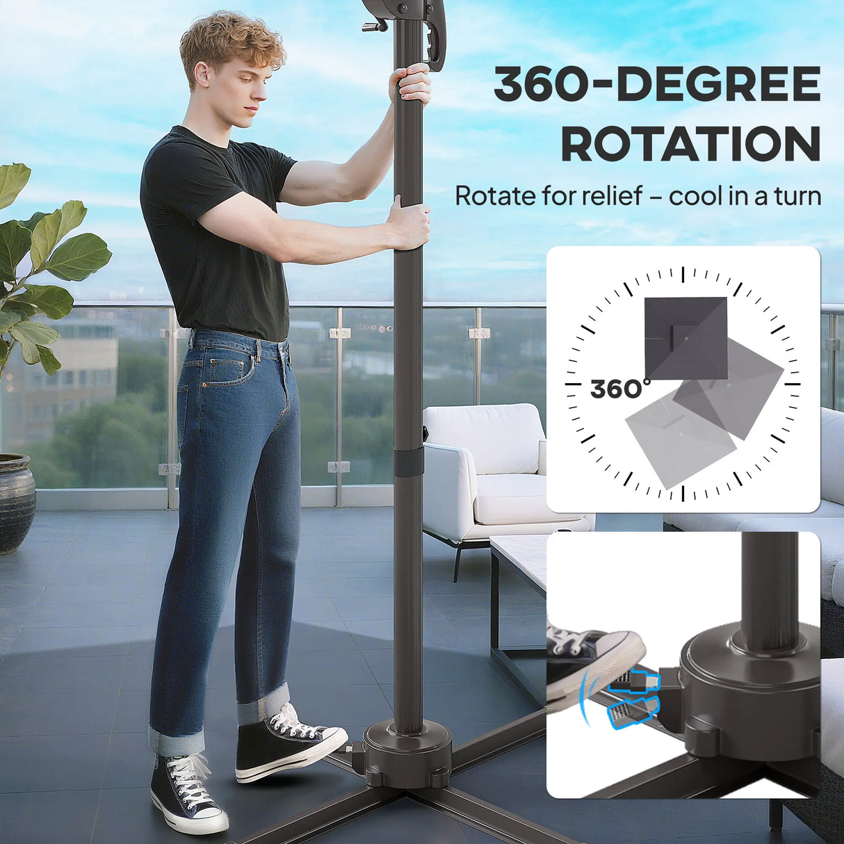 Outsunny 2.5m Cantilever Parasol with Solar Powered LED Lights, 360 Rotation, Tilt Adjustment, Crank Handle, Dark Grey