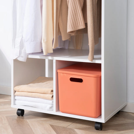 HOMCOM Open Wardrobe on Wheels, Bedroom Wardrobe with Clothes Hanging Rail, 2 Storage Shelves, Mobile Garment Rack for Cloakroom, Hallway, White