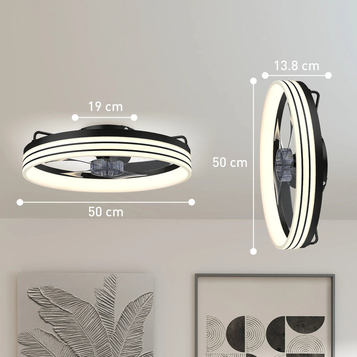 HOMCOM Ceiling Fans with Lights and Remote & App Control, 50cm LED Ceiling Fan Light with 3 Colour Temperatures, 6 Speed, Black