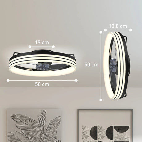 HOMCOM Ceiling Fans with Lights and Remote & App Control, 50cm LED Ceiling Fan Light with 3 Colour Temperatures, 6 Speed, Black