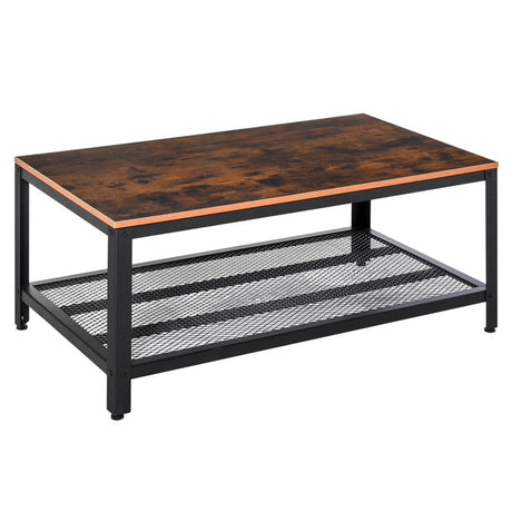 HOMCOM Coffee Table Industrial Side Table Living Room Table with Storage Shelf and Metal Frame for Home Office, 106L x 60W x 45Hcm