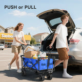 Outsunny Folding Trolley Cart Storage Wagon Beach Trailer 4 Wheels with Handle Overhead Canopy Cart Push Pull for Camping, Blue