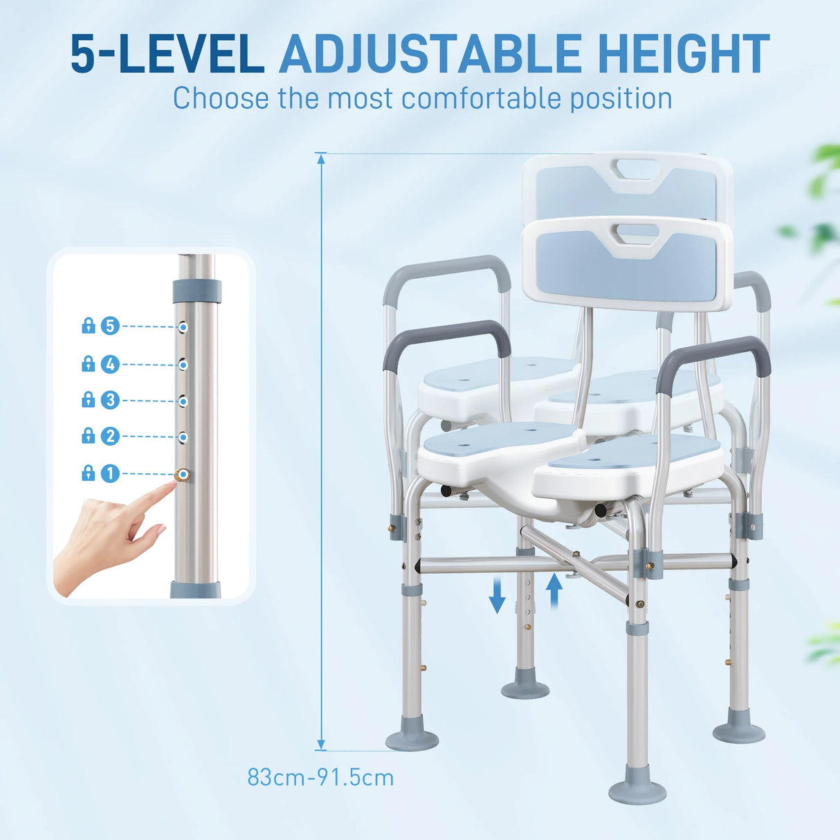 HOMCOM Aluminium Shower Chair, with Padded Seat - Light Blue