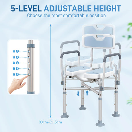 HOMCOM Aluminium Shower Chair, with Padded Seat - Light Blue