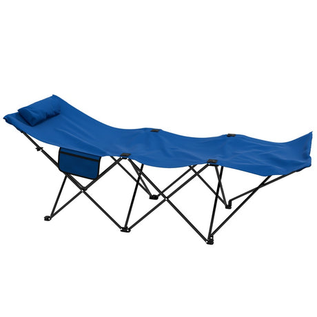 Outsunny Foldable Sun Lounger, Outdoor Tanning Sun Lounger Chair with Side Pocket, Headrest, Oxford Seat, for Beach, Yard, Patio, Dark Blue