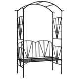 Outsunny Garden Bench, 2 Seater Outdoor Patio Bench, Metal Garden Loveseat with Arch for Vines and Climbing Plants, Black
