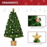 HOMCOM 4FT Prelit Artificial Christmas Tree with Fibre Optics, Baubles Decoration, Golden Pot for Holiday, Home - Green