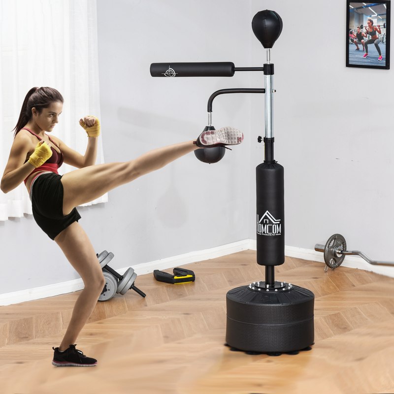 HOMCOM 3-in-1 Boxing Punching Bag, Freestanding with 2 Speed Bals, 360° Reflex Bar, 160-230cm Adjustable Height, Black