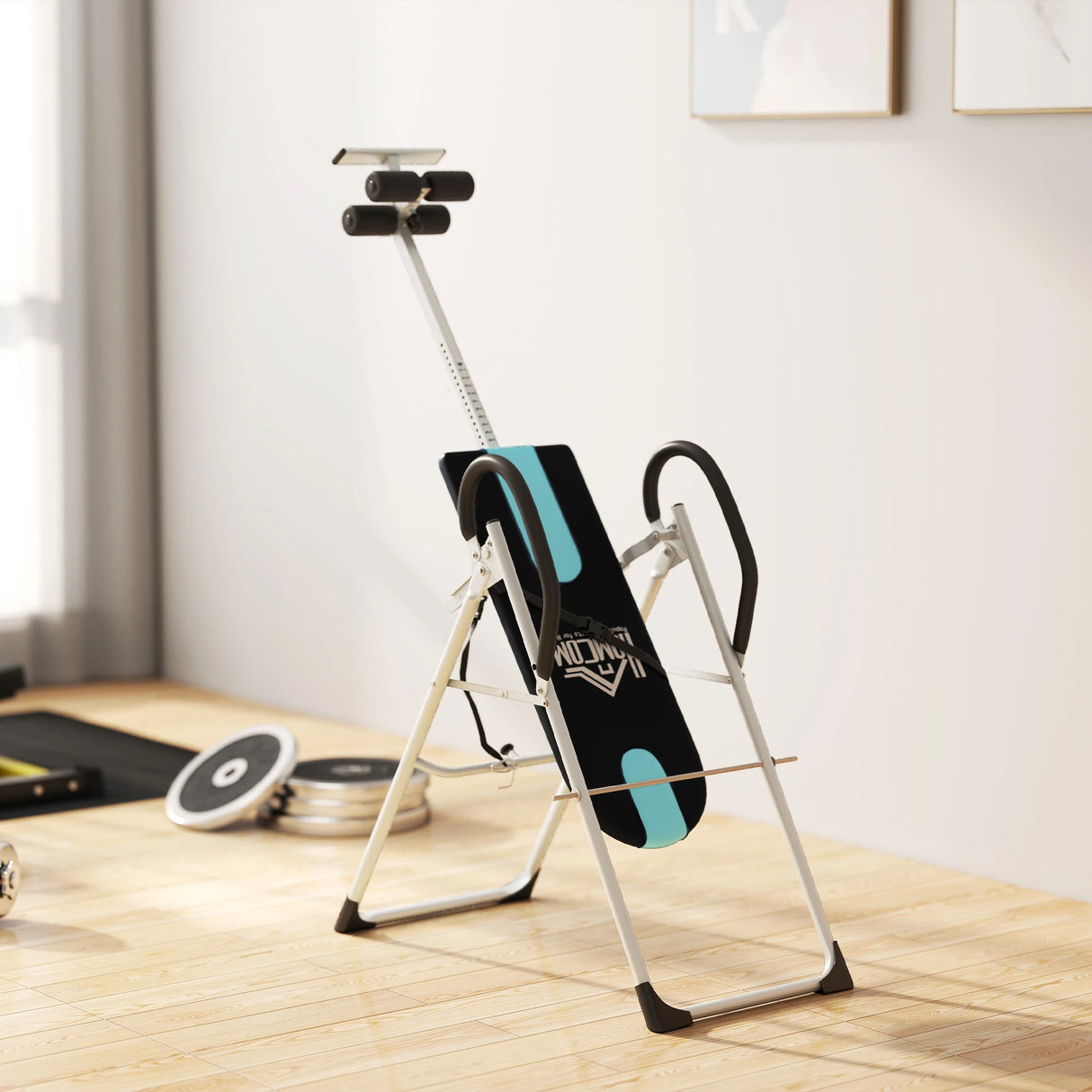 HOMCOM Foldable Gravity Inversion Table Back Therapy Home Fitness Bench Black