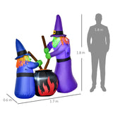 HOMCOM 1.8m Inflatable Halloween Lawn Decoration with LED Witches Around A Black Cauldron Outdoor Air Blown Holiday Décor