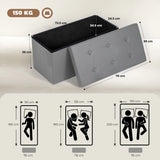 HOMCOM Storage Ottoman Bench, 89L PU Leather Folding Foot Rest Stool, End of Bed Bench, Easy Assembly, for Living Room, Bedroom, Entryway, Grey