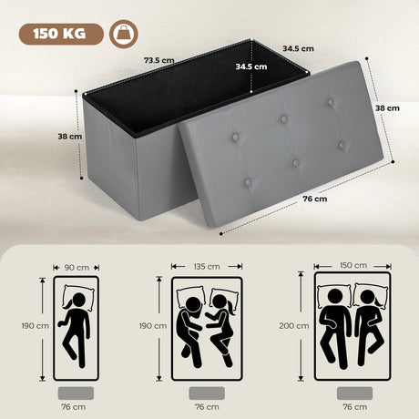 HOMCOM Storage Ottoman Bench, 89L PU Leather Folding Foot Rest Stool, End of Bed Bench, Easy Assembly, for Living Room, Bedroom, Entryway, Grey