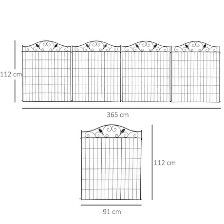 Outsunny Garden Decorative Fence 4 Panels 44in x 12ft Metal Wire Landscape Border Edging