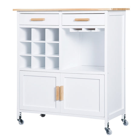 HOMCOM Rolling Kitchen Cart Sideboard Island Portable Serving Utility Storage Display Cabinet Trolley Wood Drawers Doors on Wheels w/Wine Racks