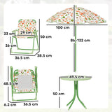 AIYAPLAY 4-Piece Kids Garden Table and Chair Set with Adjustable Parasol, Folding Chairs, Table, Nature Pattern, Green