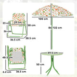 AIYAPLAY 4-Piece Kids Garden Table and Chair Set with Adjustable Parasol, Folding Chairs, Table, Nature Pattern, Green