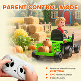 AIYAPLAY 12V Ride on Tractor and Trailer with Remote Control, Music, Shifter, Start-Up Sound, for Kids Ages 3-8 Years, Green
