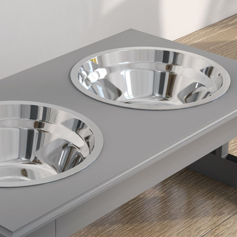 PawHut Raised Dog Feeding Bowls with Stand, Stainless Steel for  Extra Small and Small Dog, 44L x 24W x 15H cm - Grey