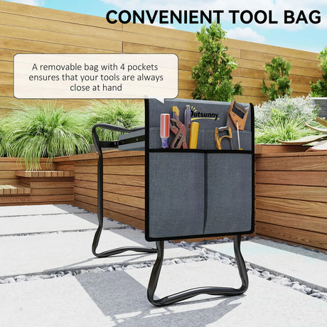 Outsunny Steel Frame Padded Garden Kneeler, with Tool Bag - Grey