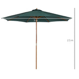 Outsunny 3(m) Wooden Patio Umbrella, Pulley Operated Garden Parasol with Rope Pulley Mechanism and 8 Ribs, Dark Green