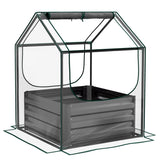 Outsunny Metal Planter Box with Cover, Raised Garden Bed with Greenhouse, for Herbs and Vegetables, Clear and Dark Grey