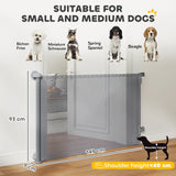 PawHut Retractable Dog Gate, Extends to 140 cm Wide & 93 cm Tall, Mesh Pet Gate with Single Hand Operation, for Stairs Doorways