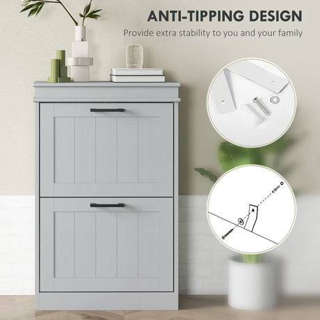 HOMCOM Two-Drawer Minimalistic Shoe Storage Cabinet, for 10 Shoes, Grey
