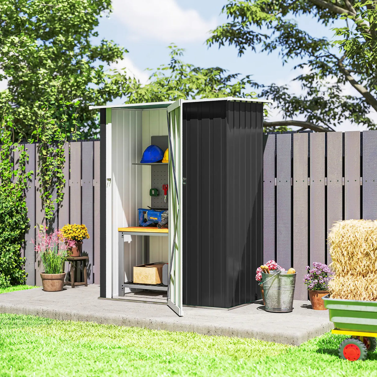Outsunny 5ft x 3ft Metal Garden Storage Shed, Outdoor Tool Shed with Sloped Roof, Lockable Door for Tools, Equipment, Grey