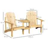 Outsunny Wooden Outdoor Double Adirondack Chairs Loveseat w/ Centre Table and Umbrella Hole, Garden Patio Furniture for Lounging and Relaxing, Natural