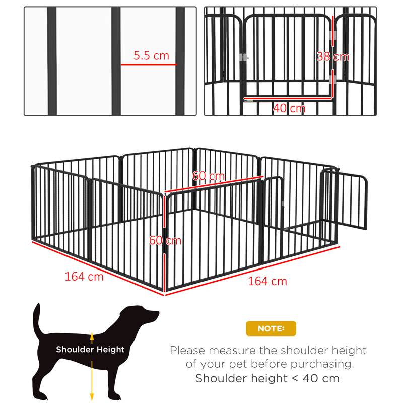 PawHut 60cm 8 Panels Heavy Duty Dog Pen, Pet Playpen for Indoors, Outdoors, Small Dogs